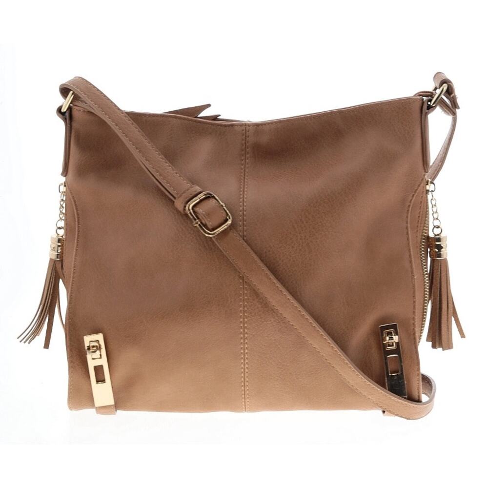 MMS Design Co. Supple Tan Leather Gold Tone Hardware Crossbody Shoulder Bag - Picture 2 of 9